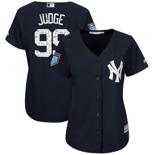 Yankees #99 Aaron Judge Navy Blue 2018 Spring Training Cool Base Women's Stitched MLB Jersey